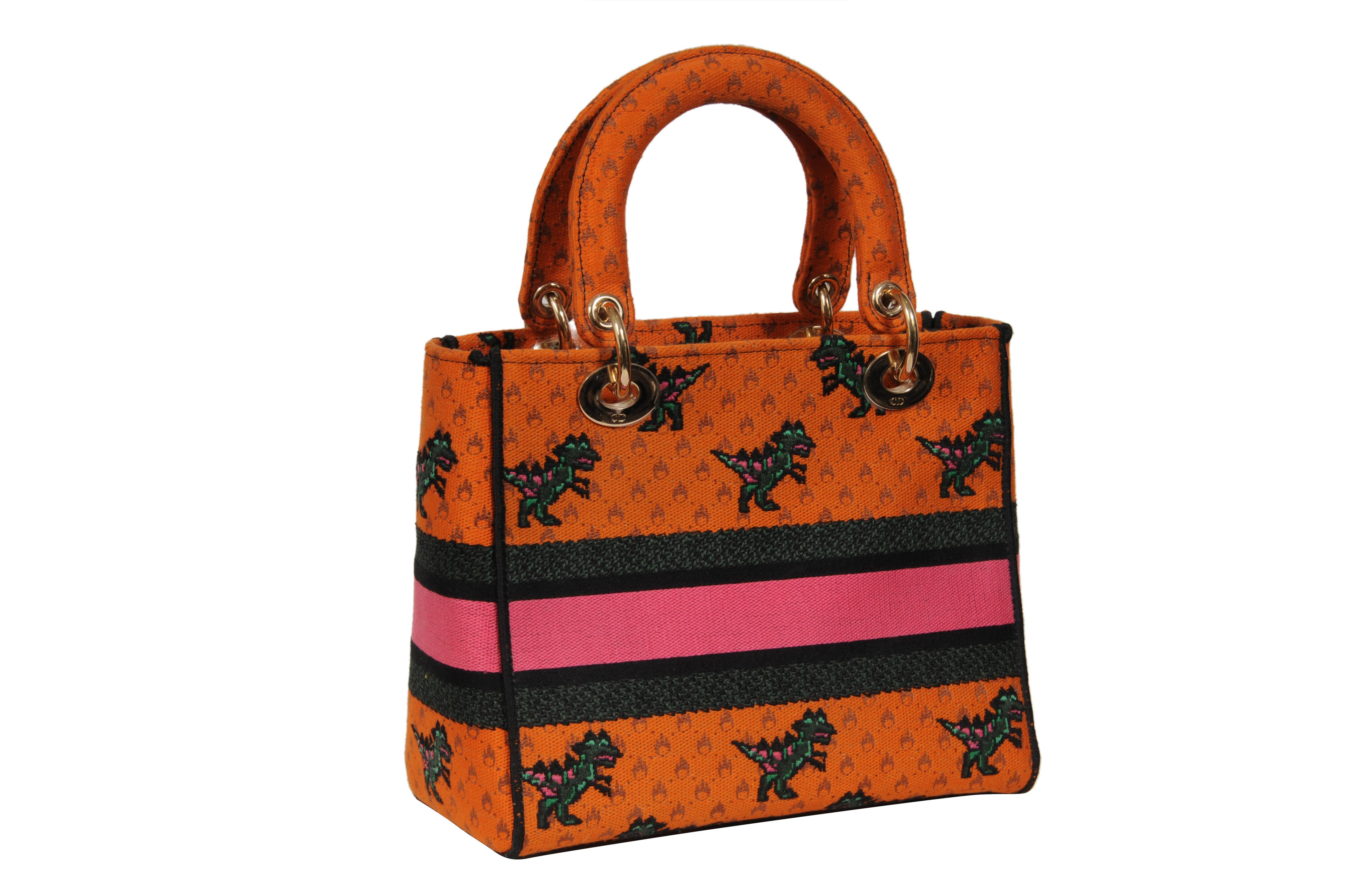 Christian Dior Bolso de hombro Dino Medium Lady D-Lite bordado para mujer Naranja en venta 3