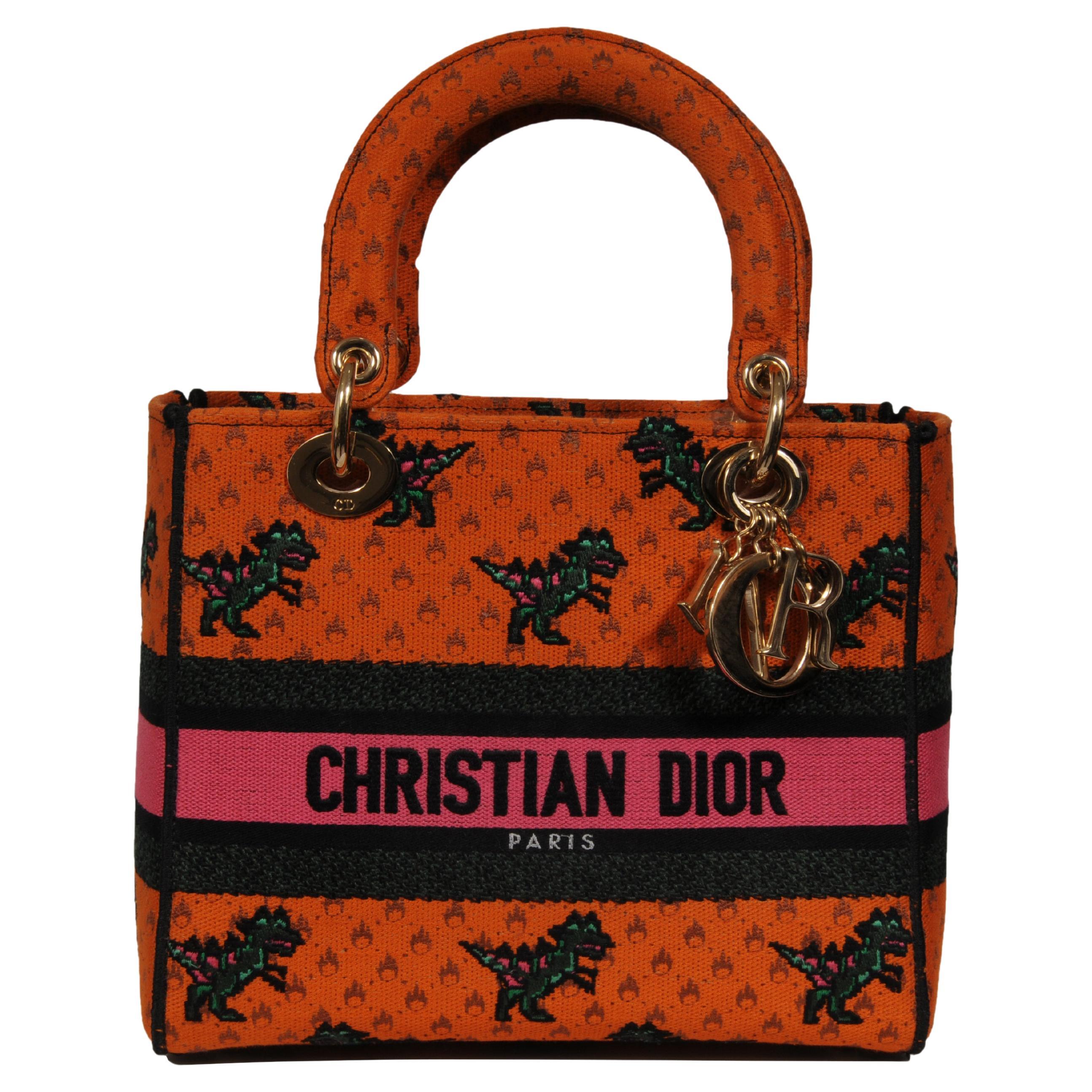 Christian Dior Bolso de hombro Dino Medium Lady D-Lite bordado para mujer Naranja en venta