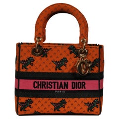 Christian Dior Womens Embroidered Dino Medium Lady D-Lite Umhängetasche Orange