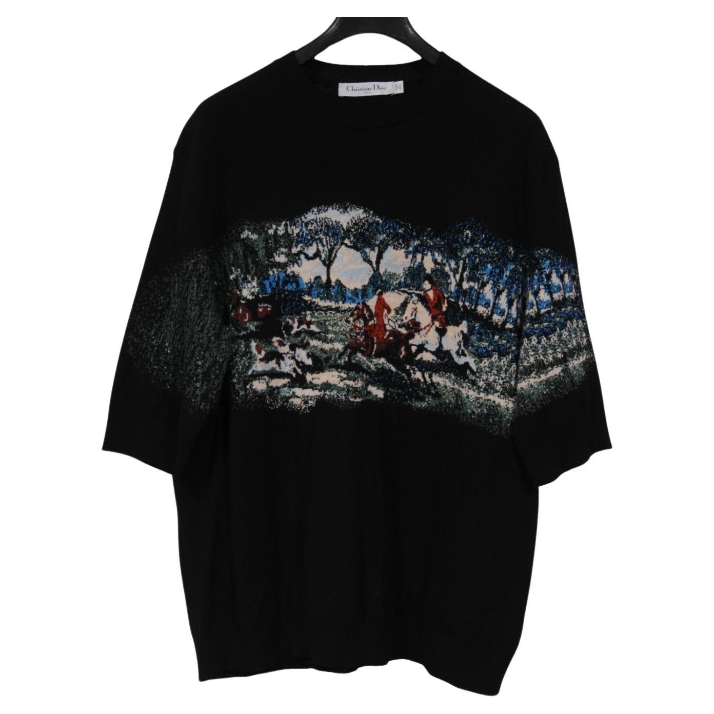 Christian Dior Womens Graphic Horse Forest Print Sweater Size IT 48 US 12 Black