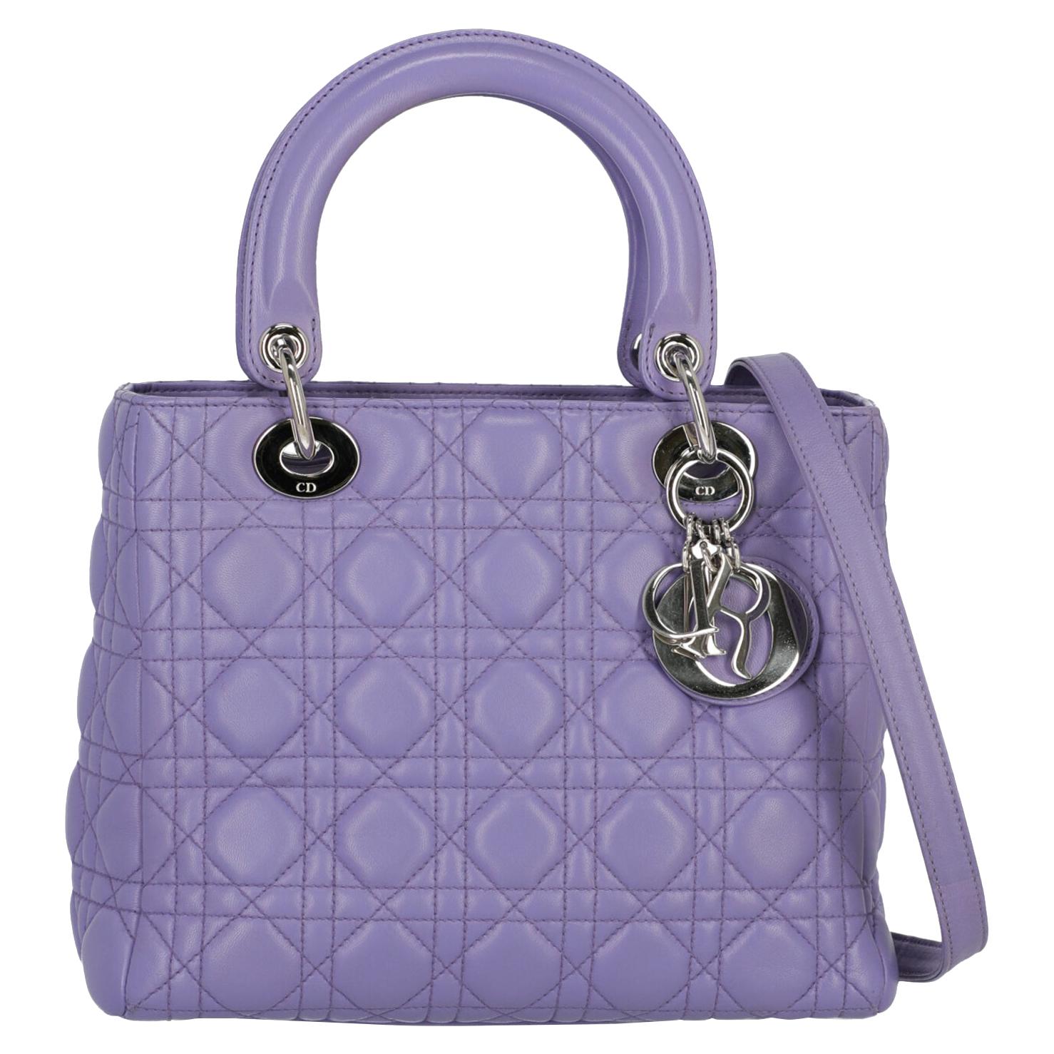 Handbag Lady Dior Purple Leather 