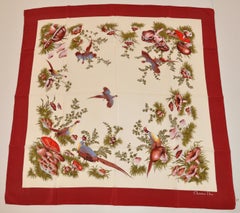 Christian Dior Wonderful "Garden of Mushrooms" with Merlot Border Silk Scarf