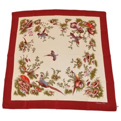 Christian Dior Wonderful "Garden of Mushrooms" with Merlot Border Silk Scarf