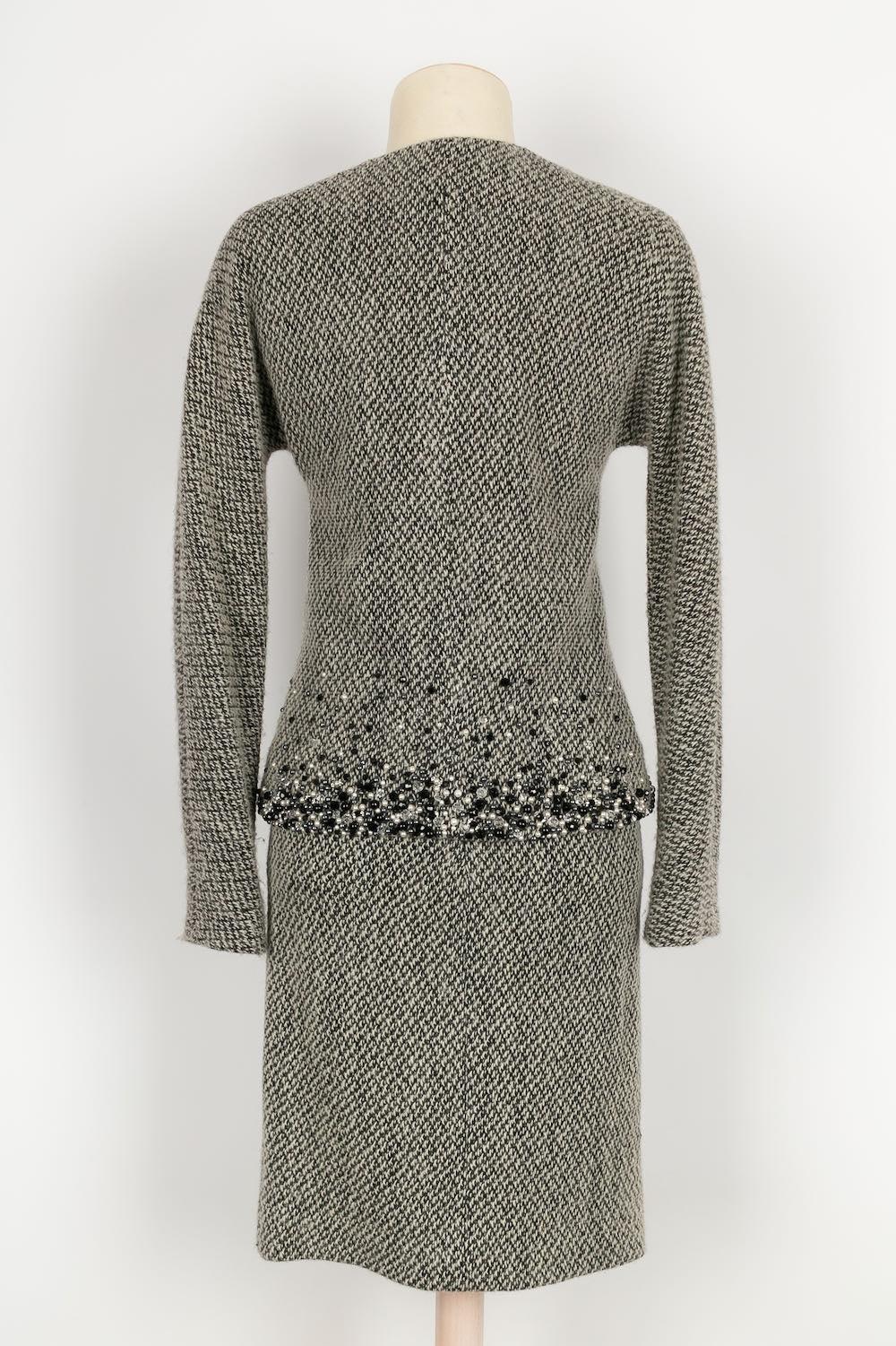 Gris Ensemble tailleur en laine et soie Christian Dior en vente