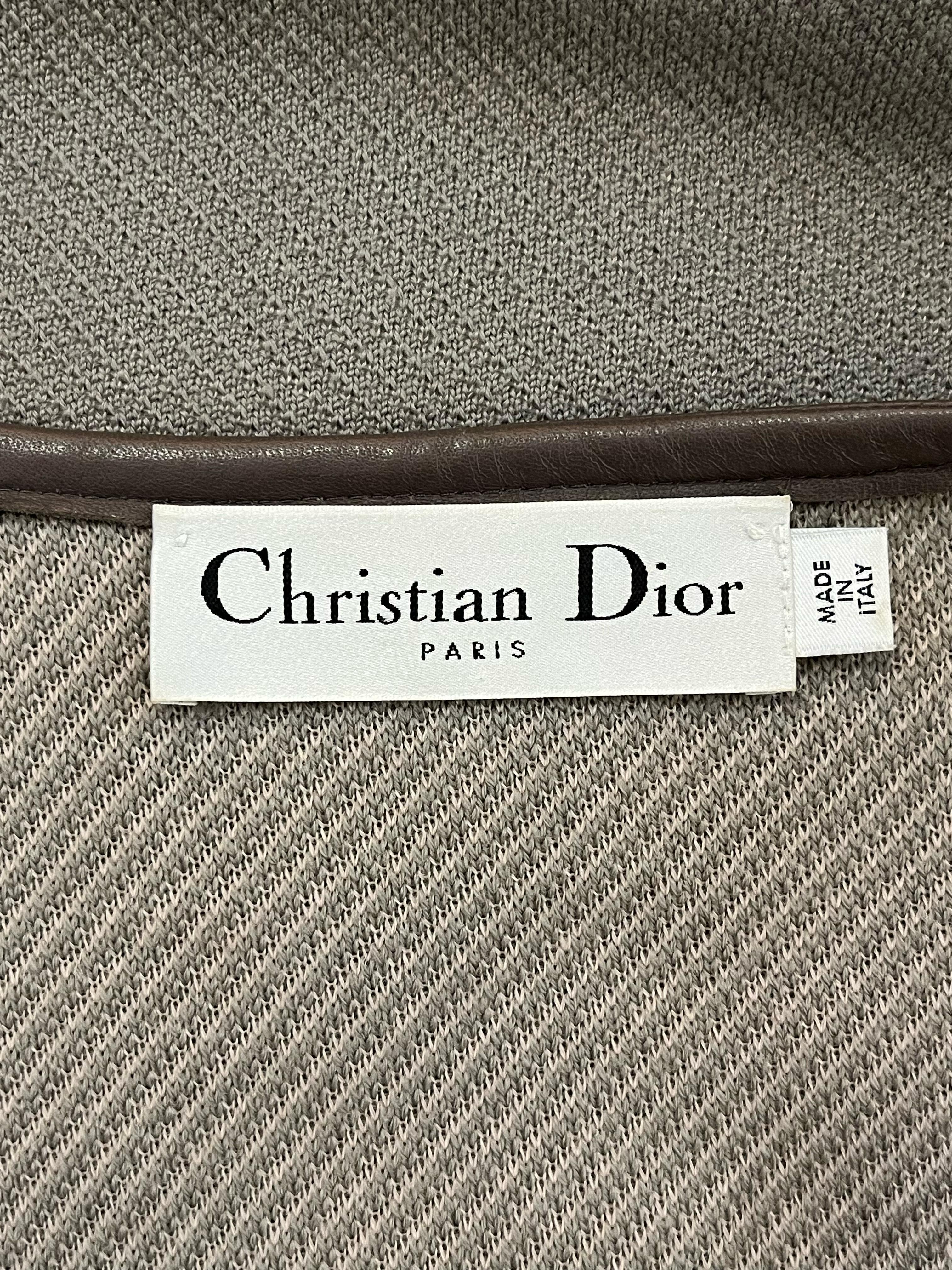 Christian Dior Wollmantel/ Cardigan mit Lederbesatz im Angebot 3