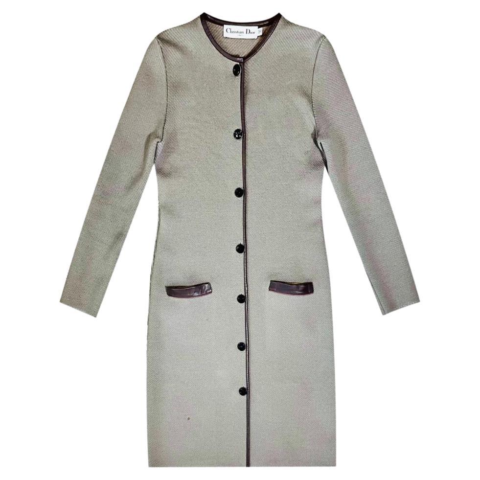 Christian Dior Wool Coat/Cardigan With Leather Trim For Sale