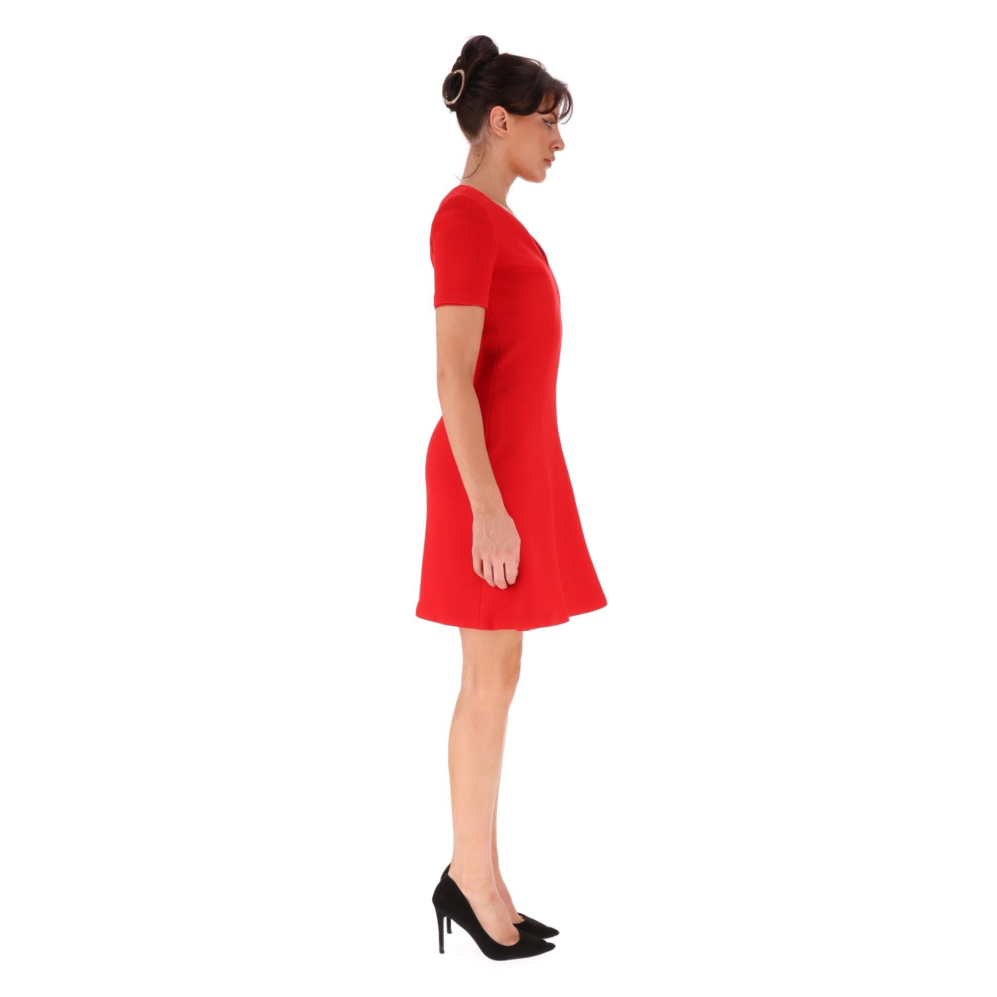 Red Christian Dior Wool Pleated Dress For Sale