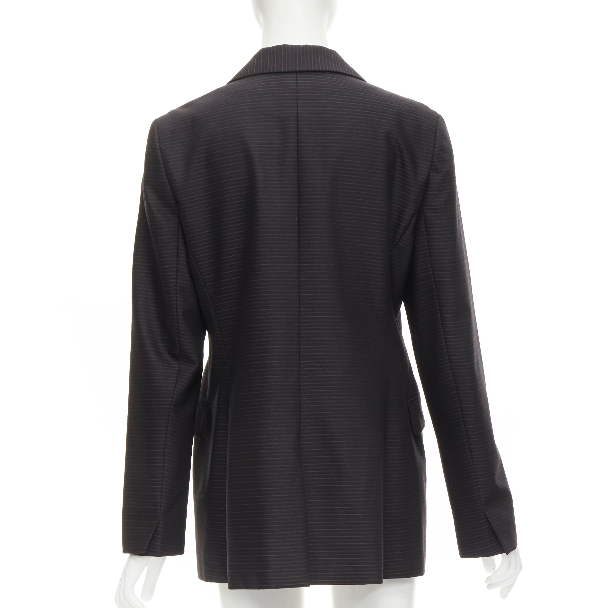 CHRISTIAN DIOR wool silk black brown horizontal pinstripe blazer jacket FR42 L In Excellent Condition For Sale In Hong Kong, NT