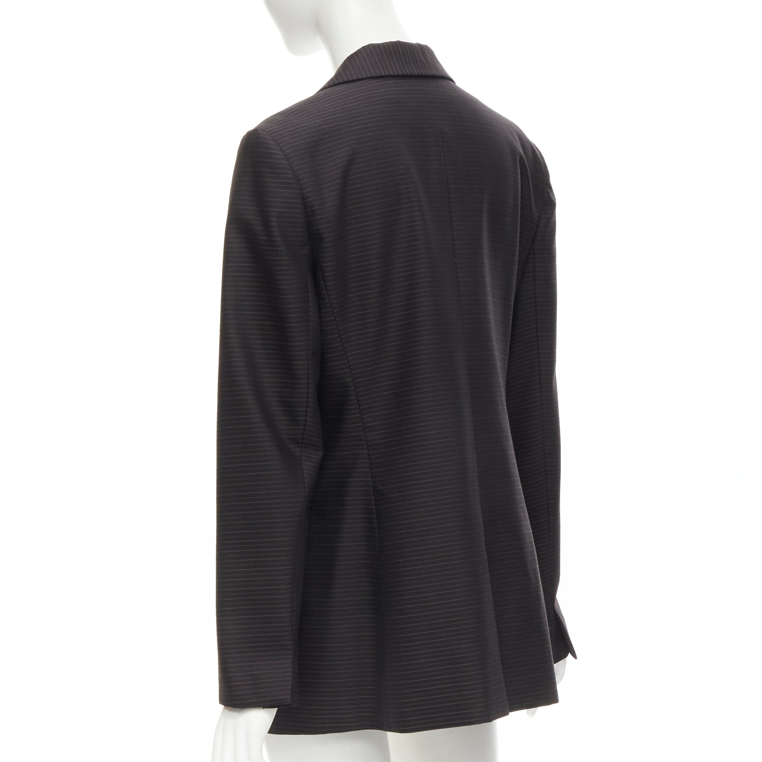Men's CHRISTIAN DIOR wool silk black brown horizontal pinstripe blazer jacket FR42 L For Sale