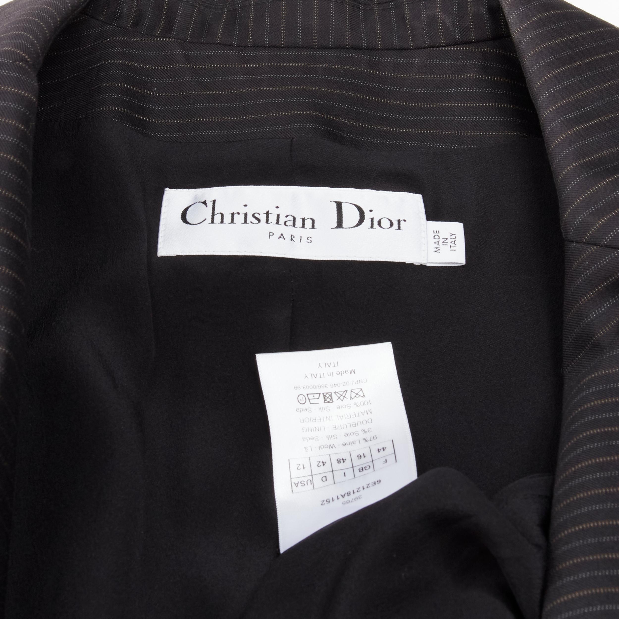 CHRISTIAN DIOR wool silk black brown horizontal pinstripe blazer jacket FR42 L For Sale 2