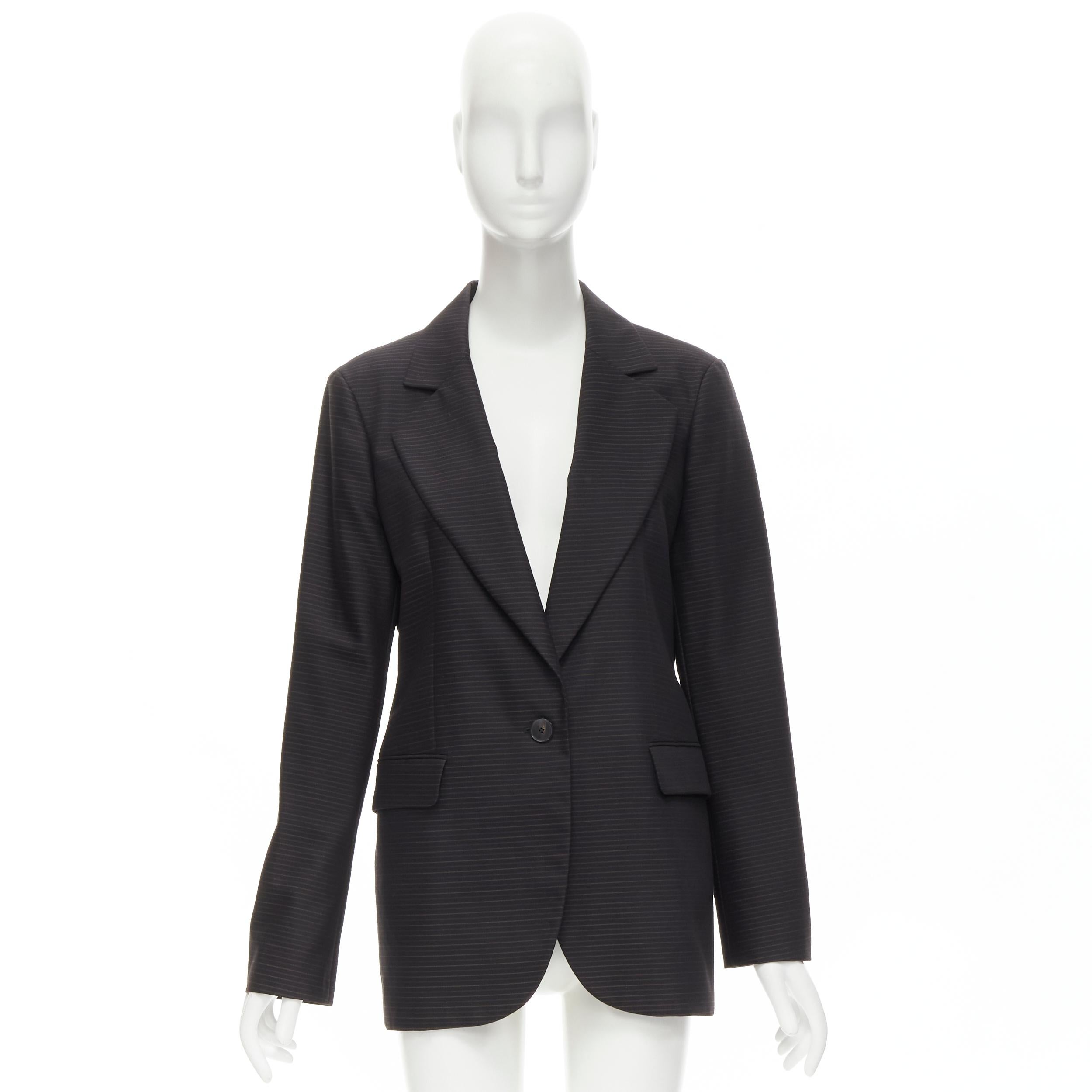 CHRISTIAN DIOR wool silk black brown horizontal pinstripe blazer jacket FR42 L For Sale 3