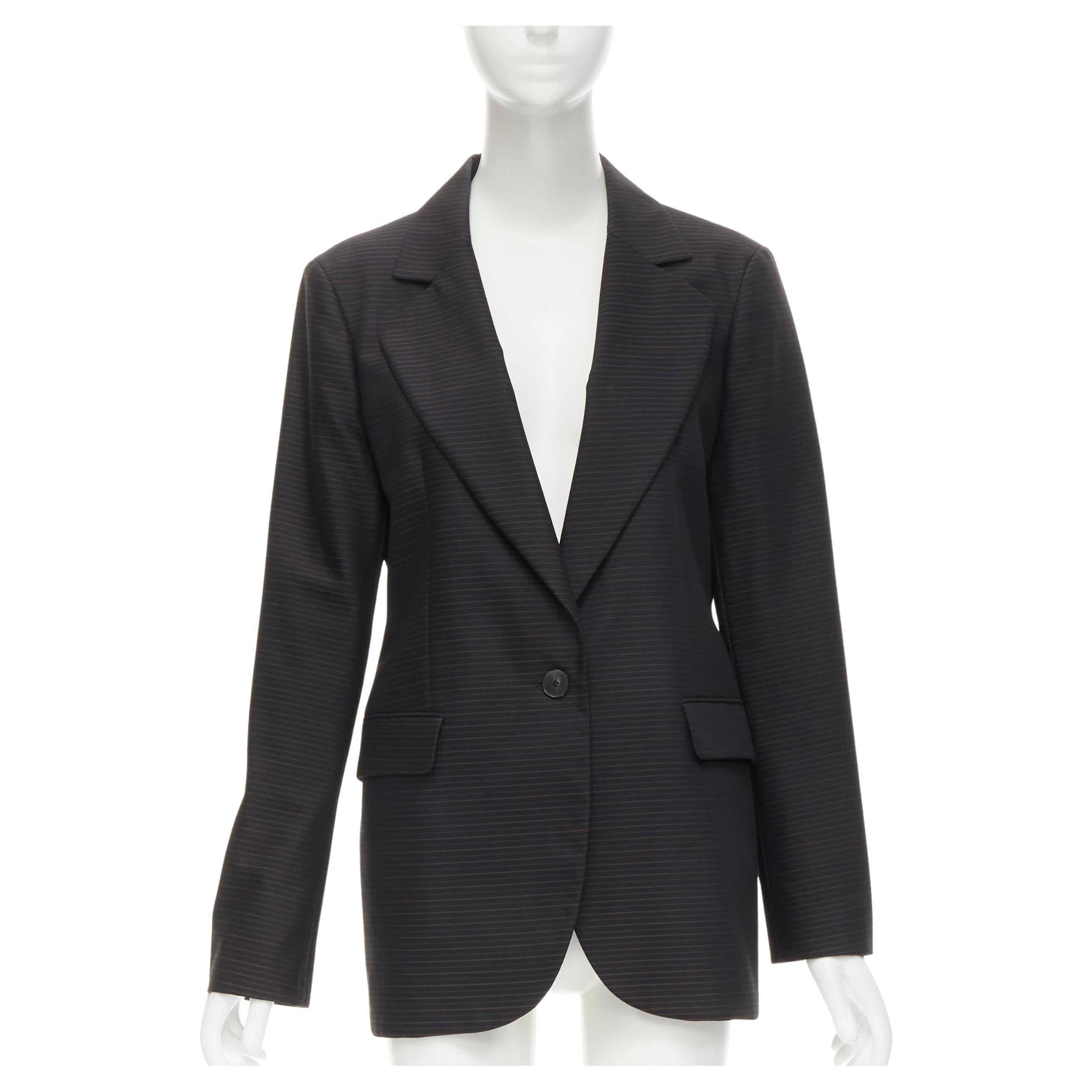 CHRISTIAN DIOR wool silk black brown horizontal pinstripe blazer jacket FR42 L For Sale