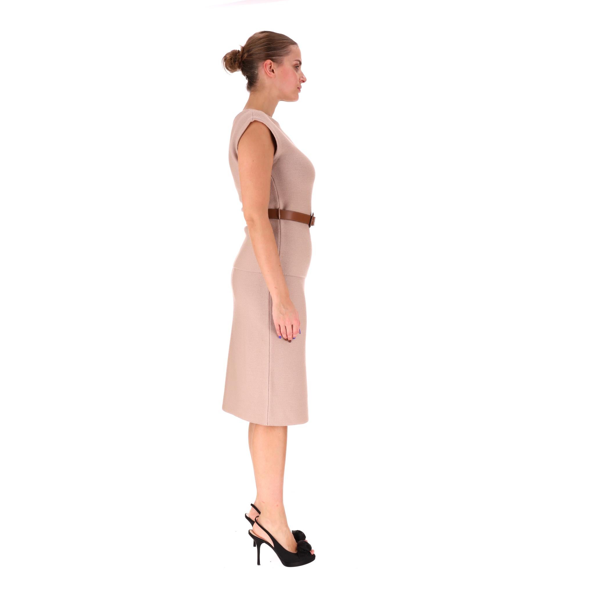 Beige Ensemble Top et Jupe en laine avec ceinture en cuir Christian Dior en vente