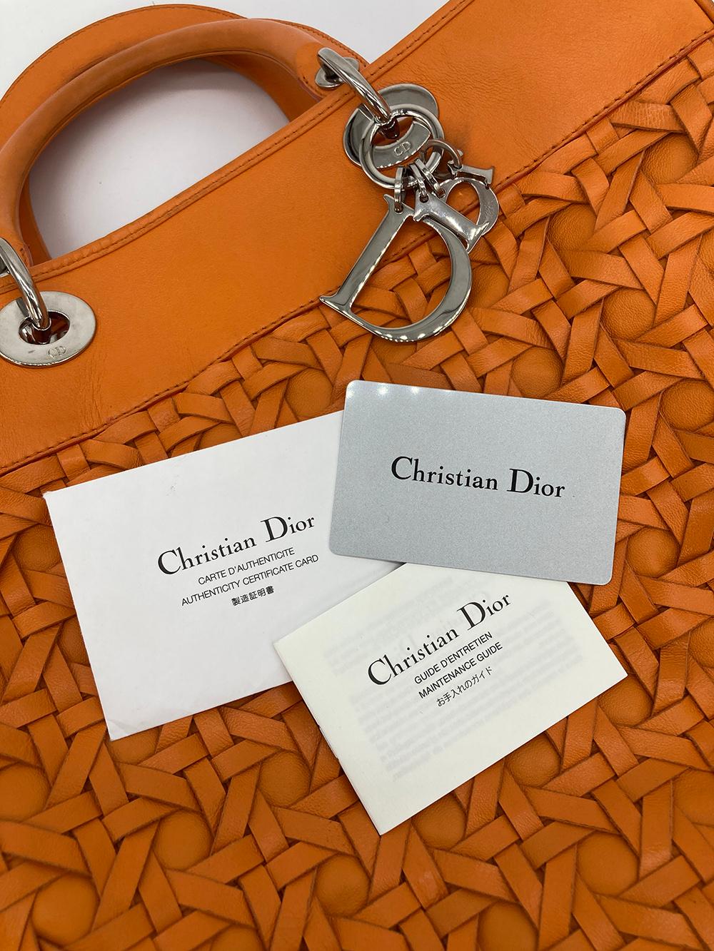 Christian Dior Woven Leather Orange Lady Dior Avenue Tote For Sale 3