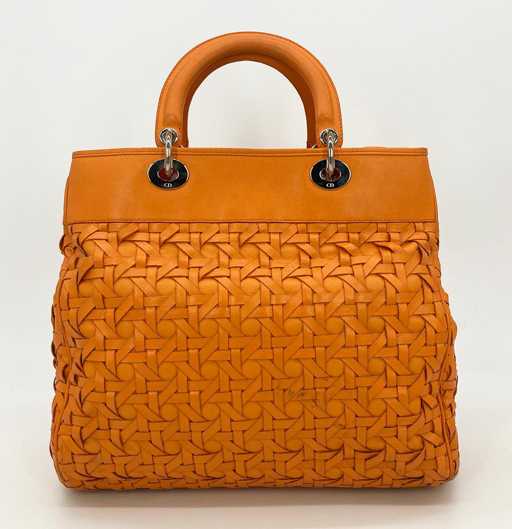 Orange Christian Dior Avenue Fourre-tout en cuir tissé orange en vente