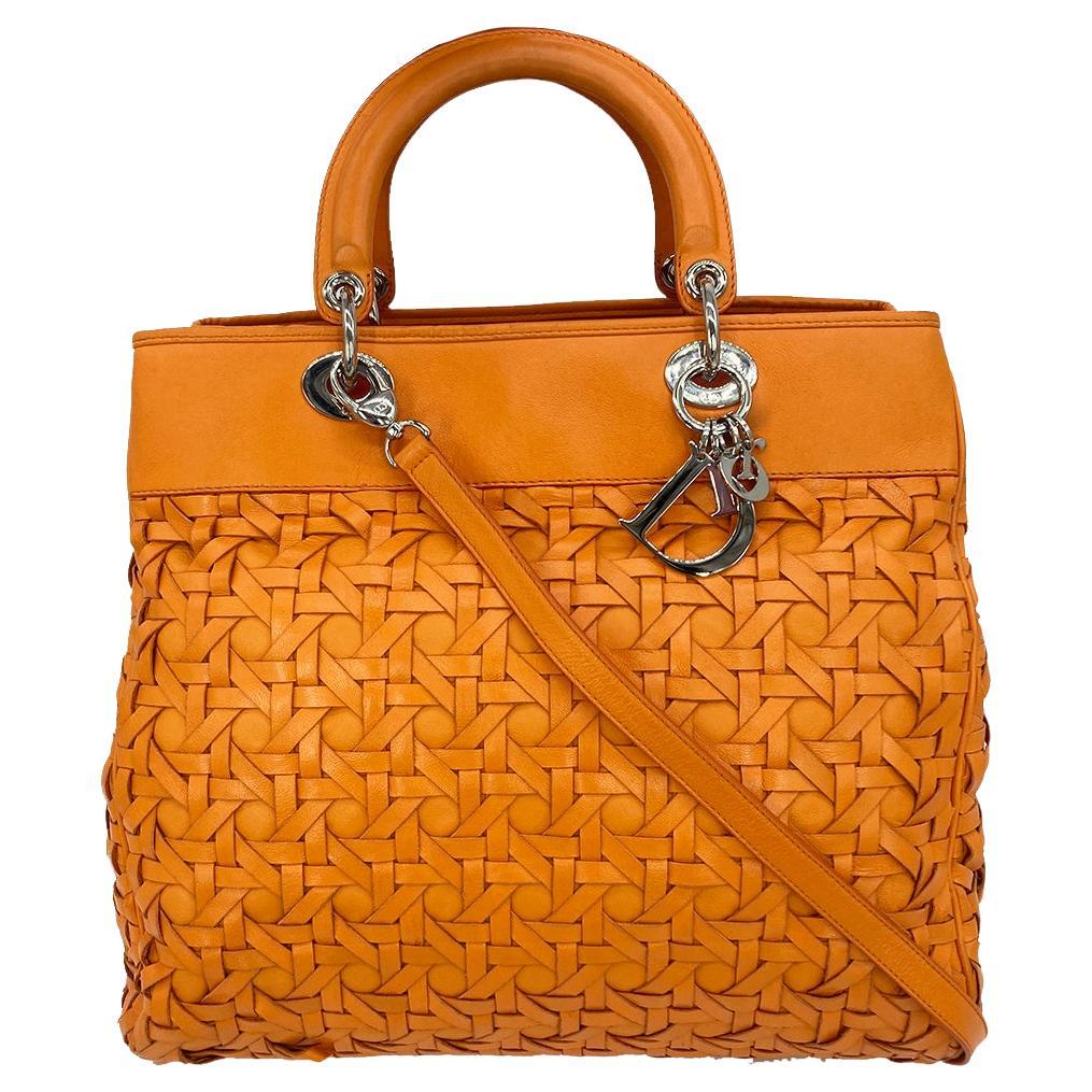 Christian Dior Woven Leather Orange Lady Dior Avenue Tote For Sale