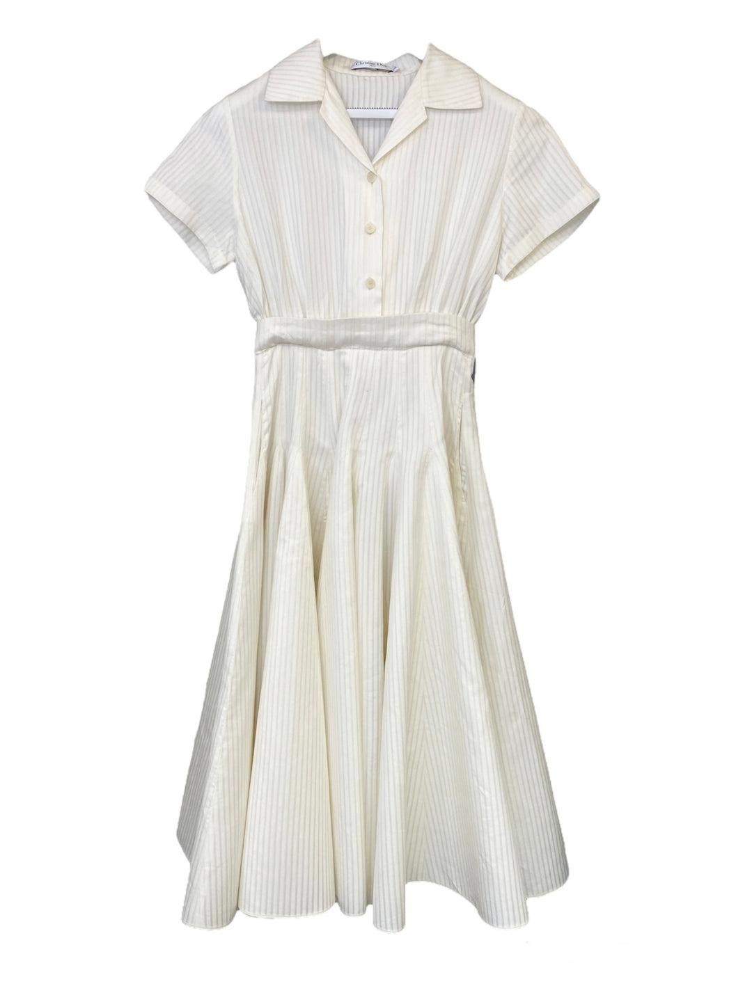Gray Christian Dior Woven Pleated Mid Length Dress For Sale