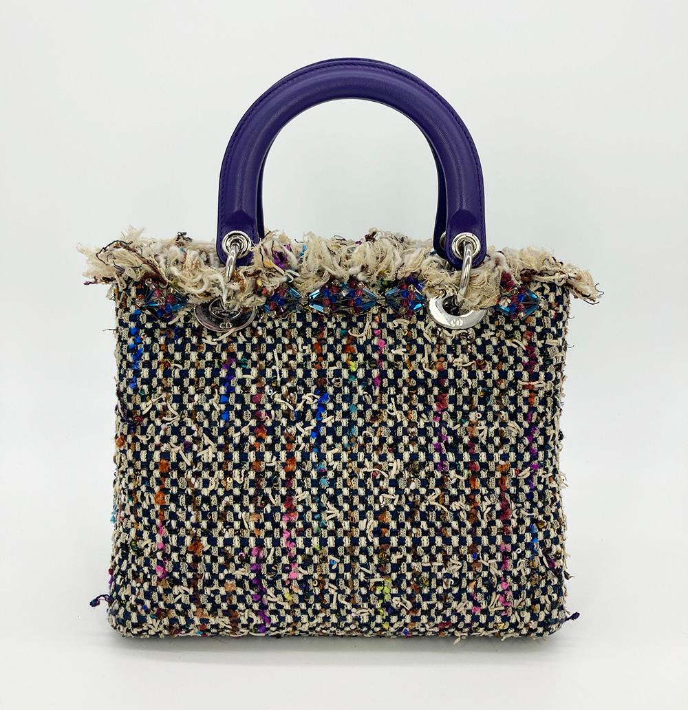 Christian Dior Woven Tweed Crystal Medium Lady Dior Bag In New Condition In Philadelphia, PA