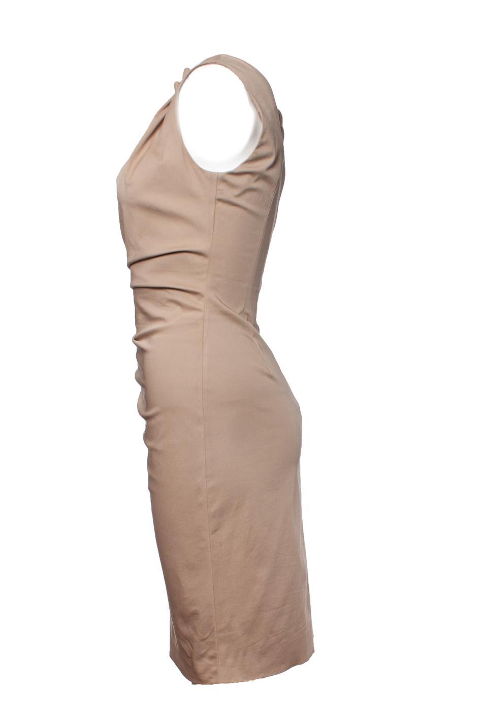 Christian Dior, Wrinkled sleeveless beige dress In Good Condition For Sale In AMSTERDAM, NL