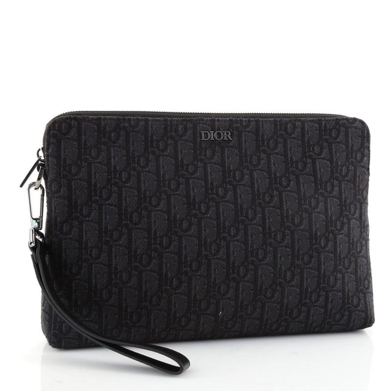 Christian Dior Schräg gefaltete Clutch mit Jacqurd für das Handgelenk (Schwarz)