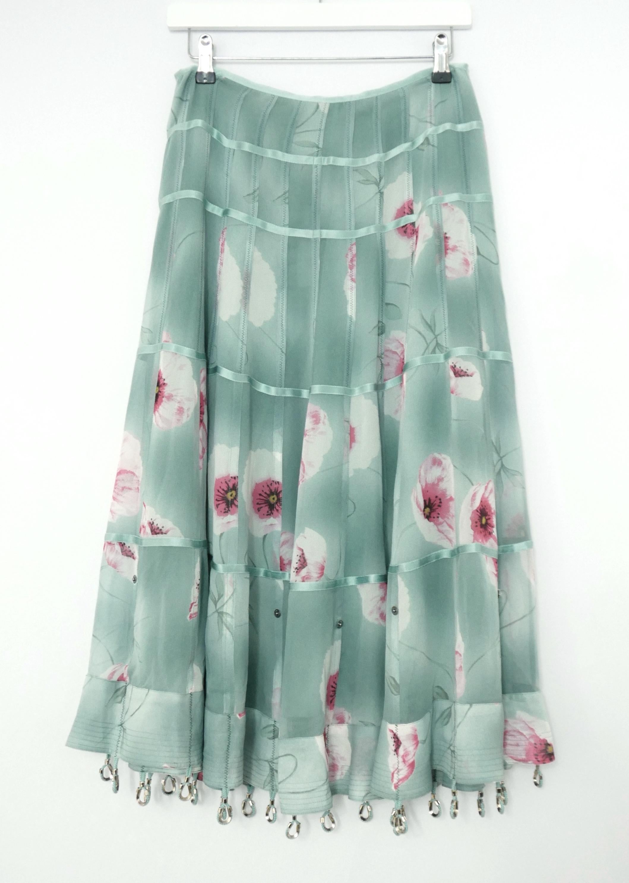 Women's Christian Dior x Galliano 2003 Floral Silk Hardware Trimmed Maxi Skirt For Sale