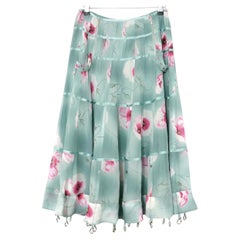Christian Dior x Galliano 2003 Floral Silk Hardware Trimmed Maxi Skirt