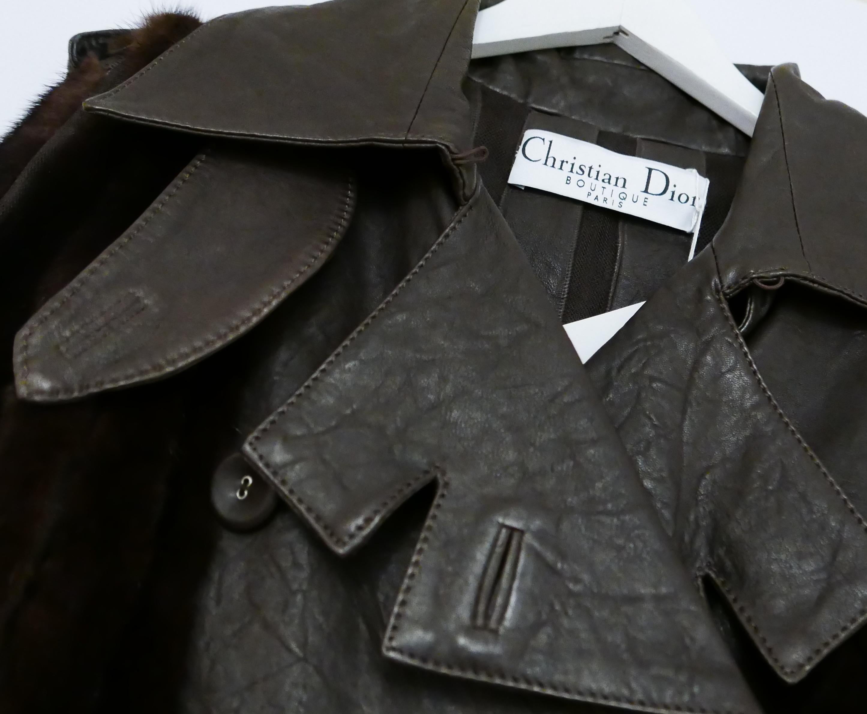 Christian Dior x Galliano 2006 Brown Mink, Leather & Tulle Biker Jacket In New Condition For Sale In London, GB