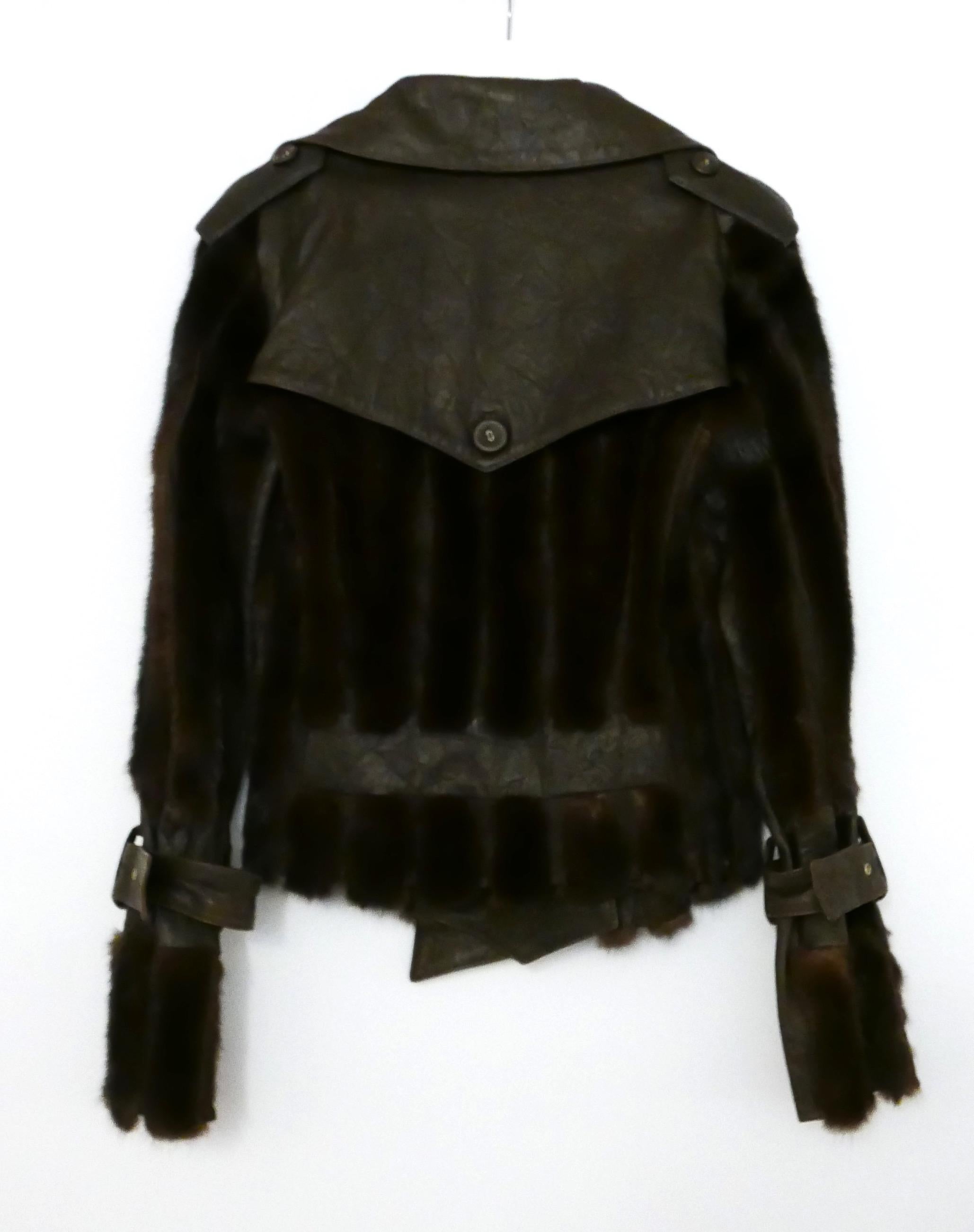 Christian Dior x Galliano 2006 Brown Mink, Leather & Tulle Biker Jacket For Sale 3
