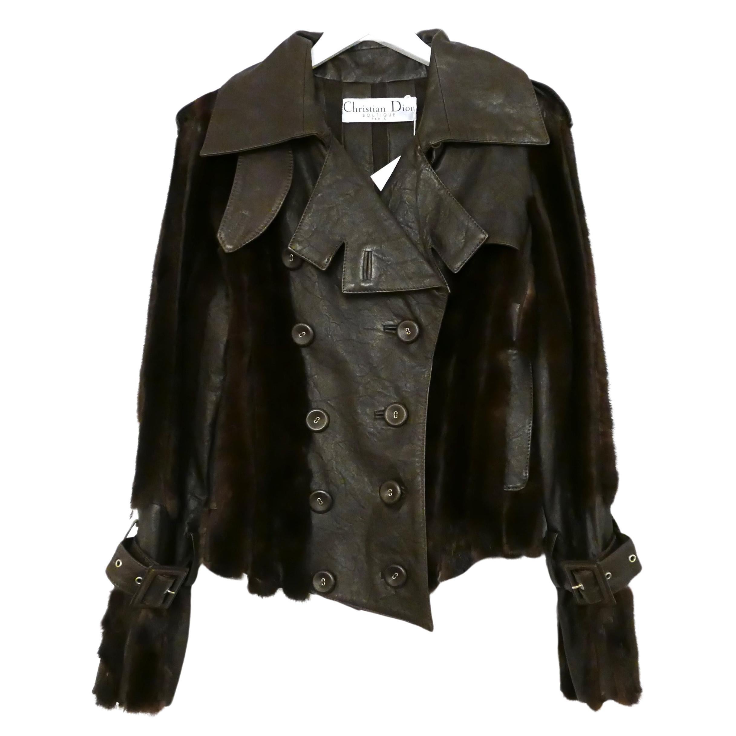 Christian Dior x Galliano 2006 Brown Mink, Leather & Tulle Biker Jacket For Sale
