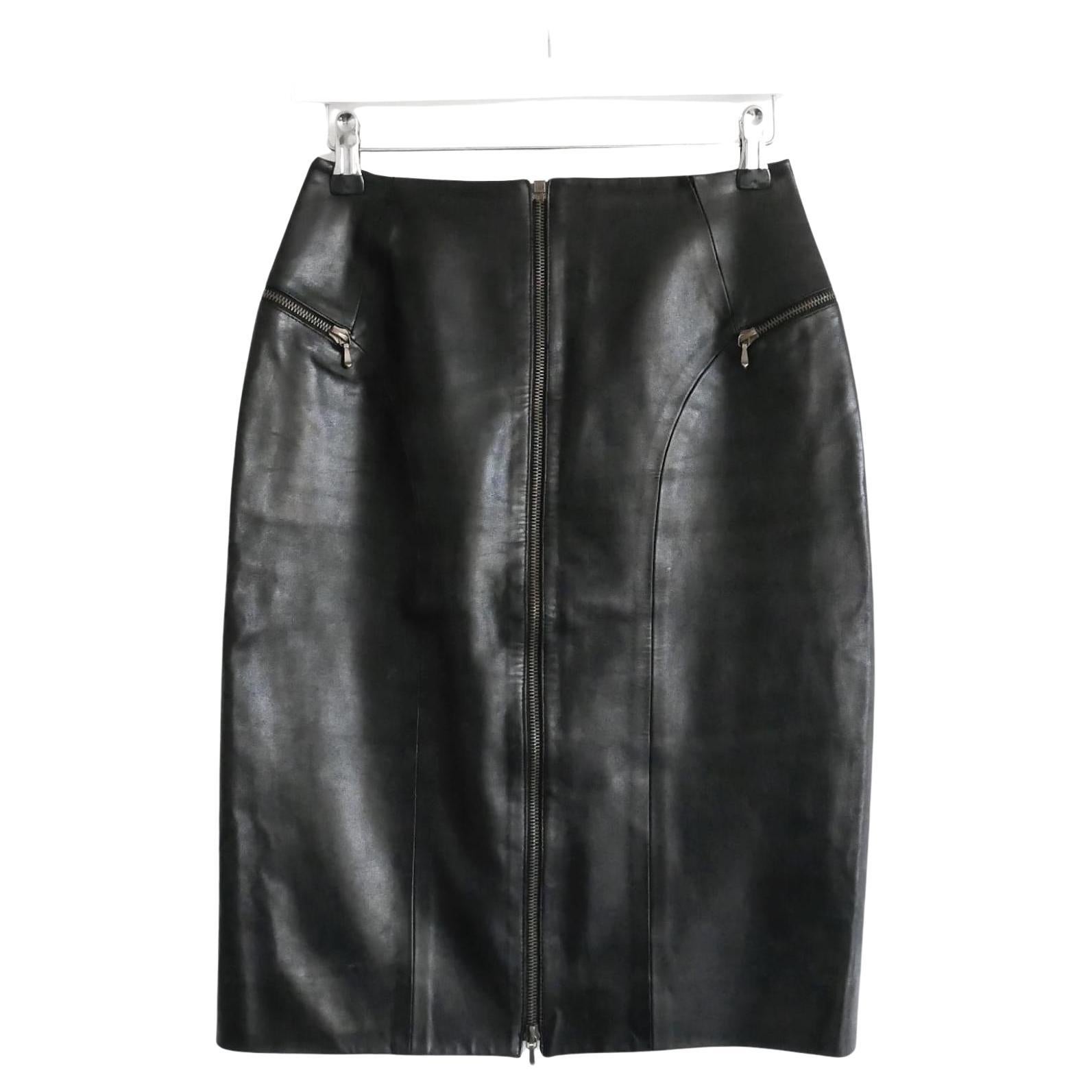 Christian Dior x Galliano AW00 Leather Zip Pencil Skirt For Sale