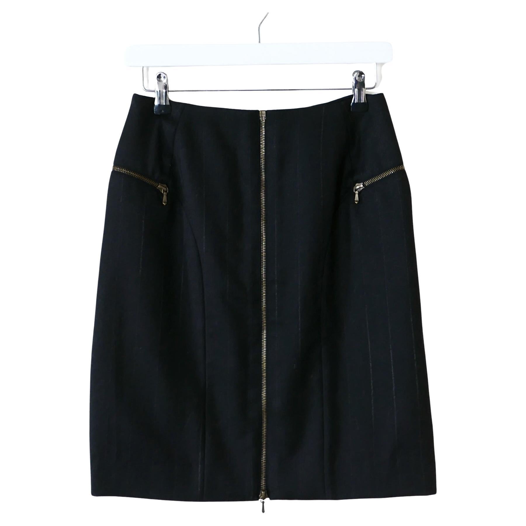 Christian Dior x Galliano AW00 Zip Front Pinstripe Pencil Skirt For Sale