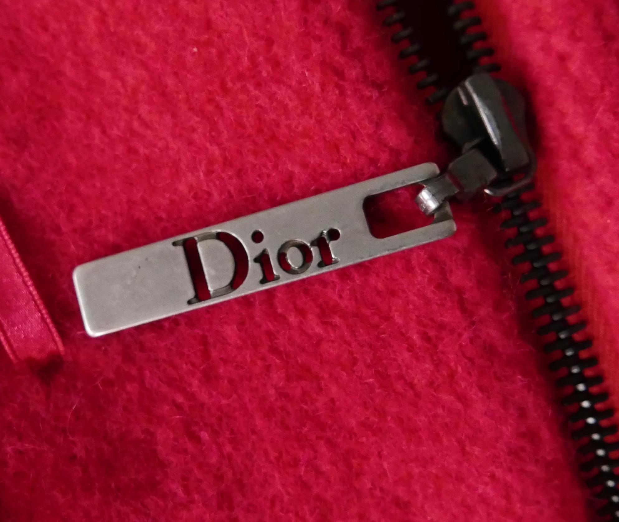 Christian Dior x Galliano AW04 Bikerjacke aus roter Wolle und Nieten aus Leder im Angebot 6