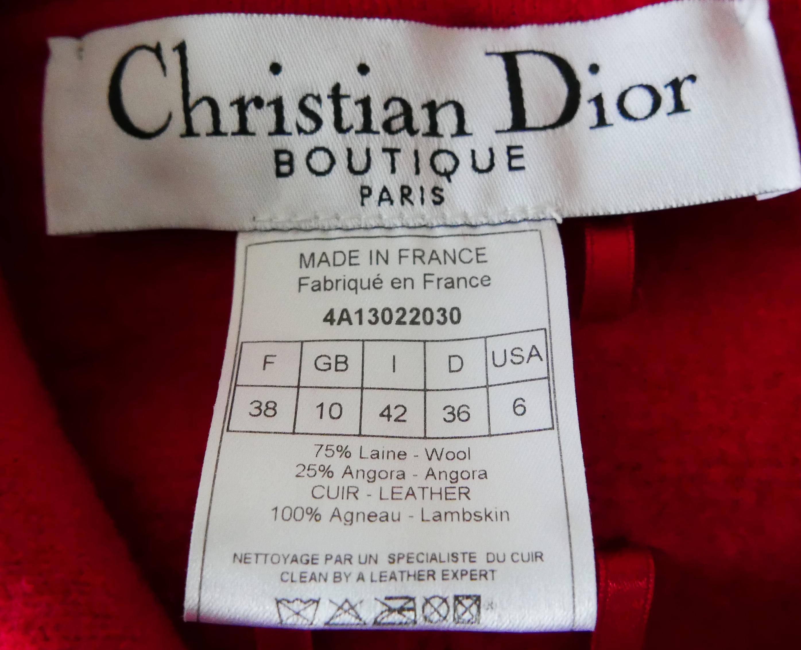 Christian Dior x Galliano AW04 Red Wool & Studded Leather Biker Jacket For Sale 7