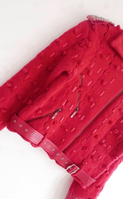 Christian Dior x Galliano AW04 Red Wool & Studded Leather Biker Jacket