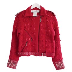 Used Christian Dior x Galliano AW04 Red Wool & Studded Leather Biker Jacket