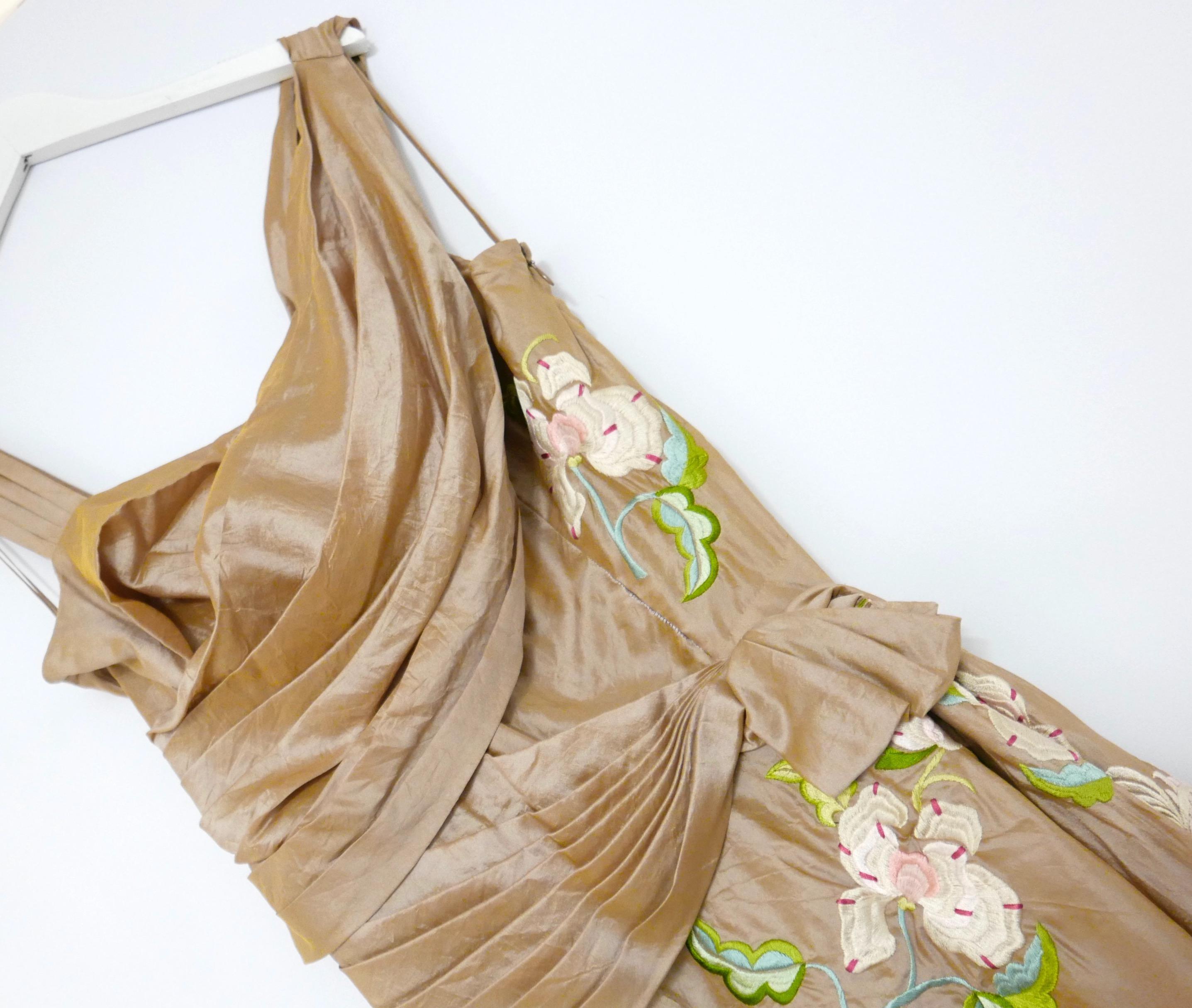 Brown Christian Dior x Galliano Resort 2006 Embroidered Silk Cocktail Dress For Sale