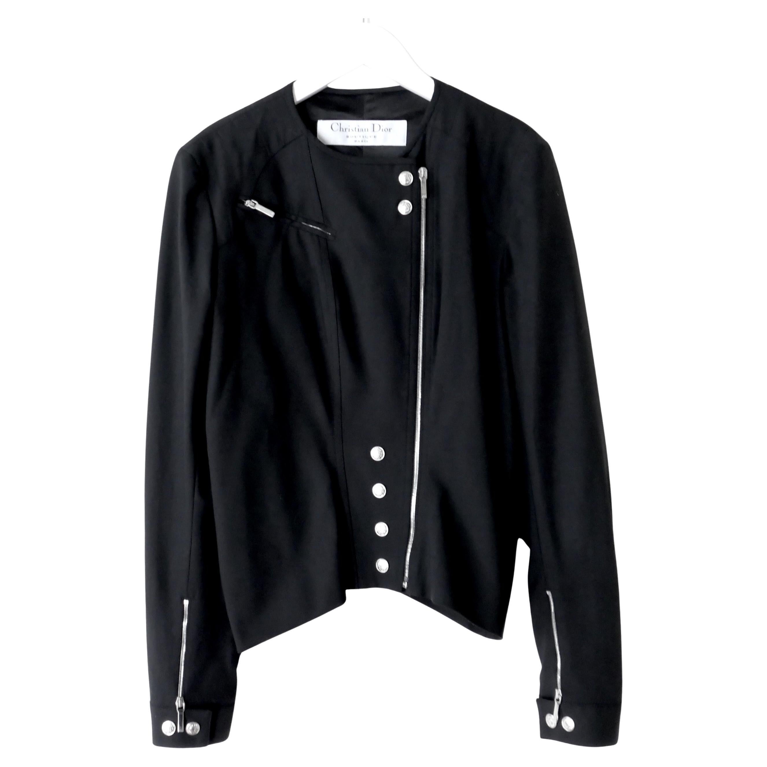 Christian Dior x Galliano SS04 Logo Popper & Zip Slim Biker Jacket For Sale