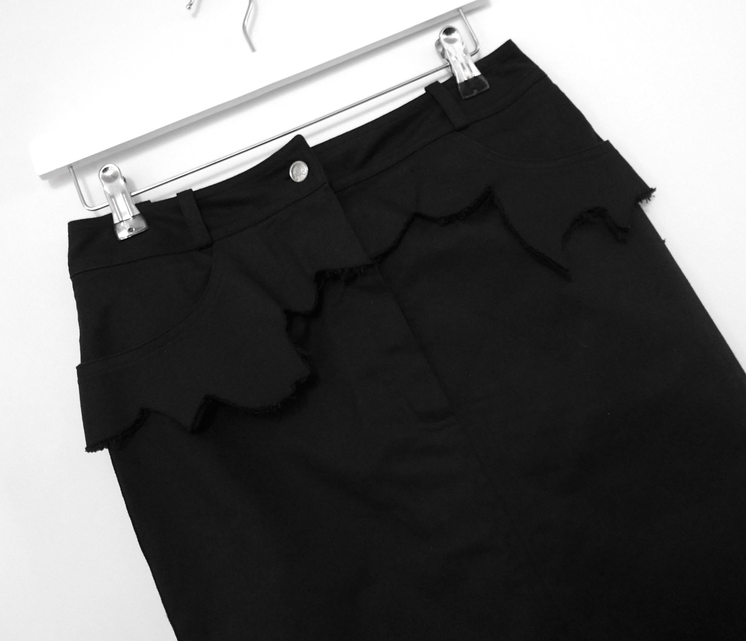 Christian Dior x John Galliano 2001 Black Denim Distressed Peplum Pencil Skirt For Sale 6