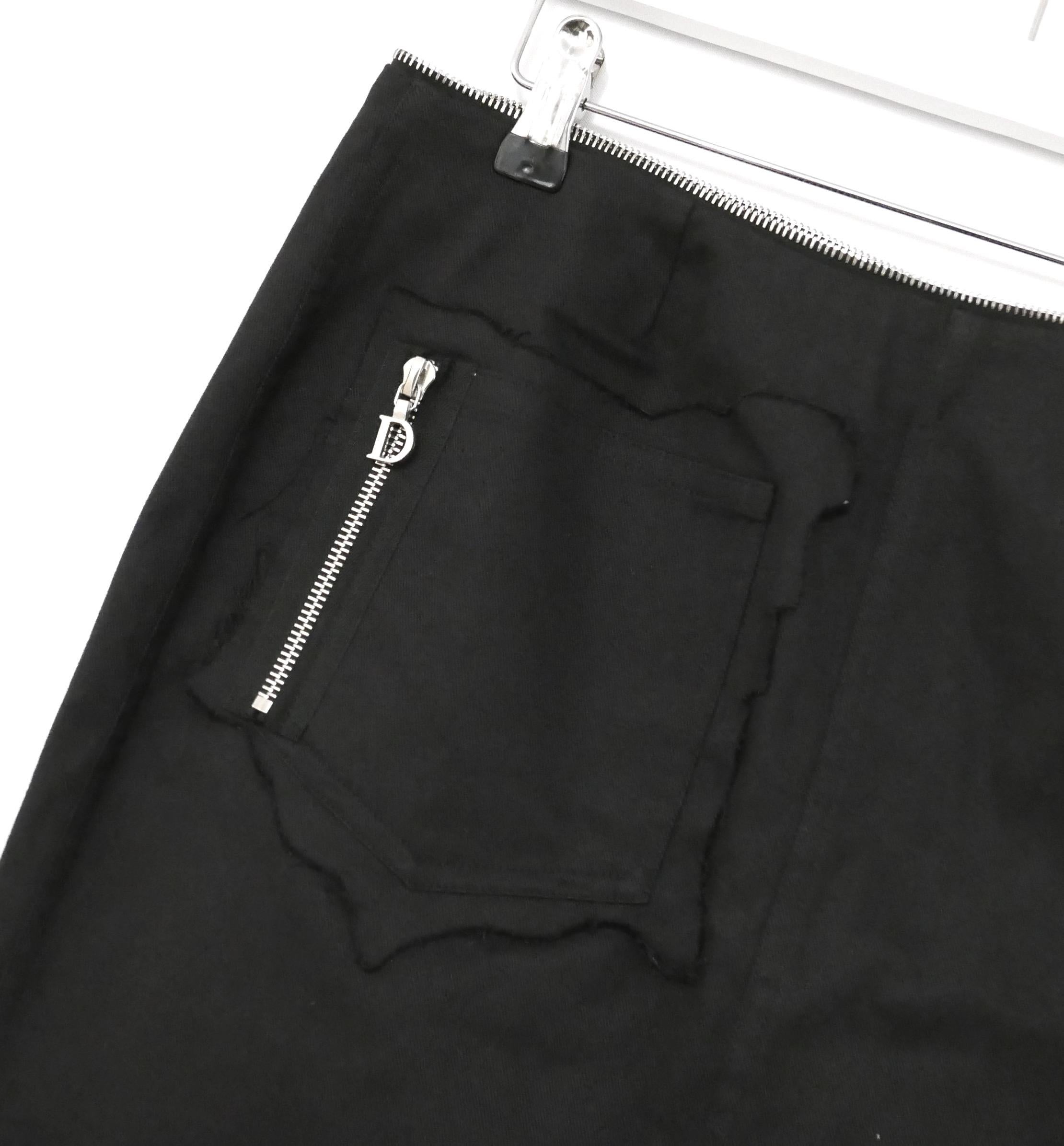 Christian Dior x John Galliano 2001 Black Denim Distressed Peplum Pencil Skirt In New Condition For Sale In London, GB
