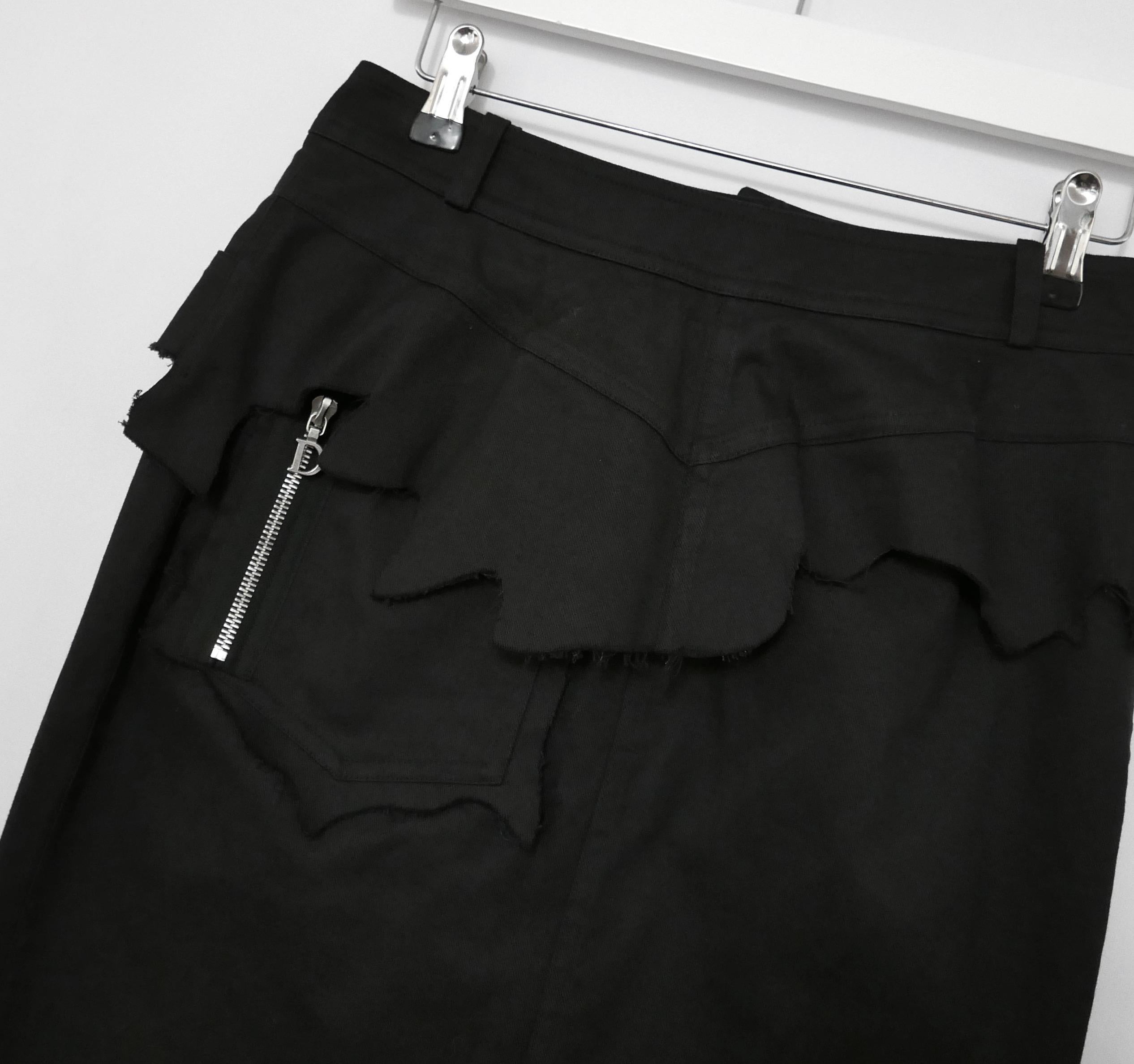 Christian Dior x John Galliano 2001 Black Denim Distressed Peplum Pencil Skirt For Sale 5