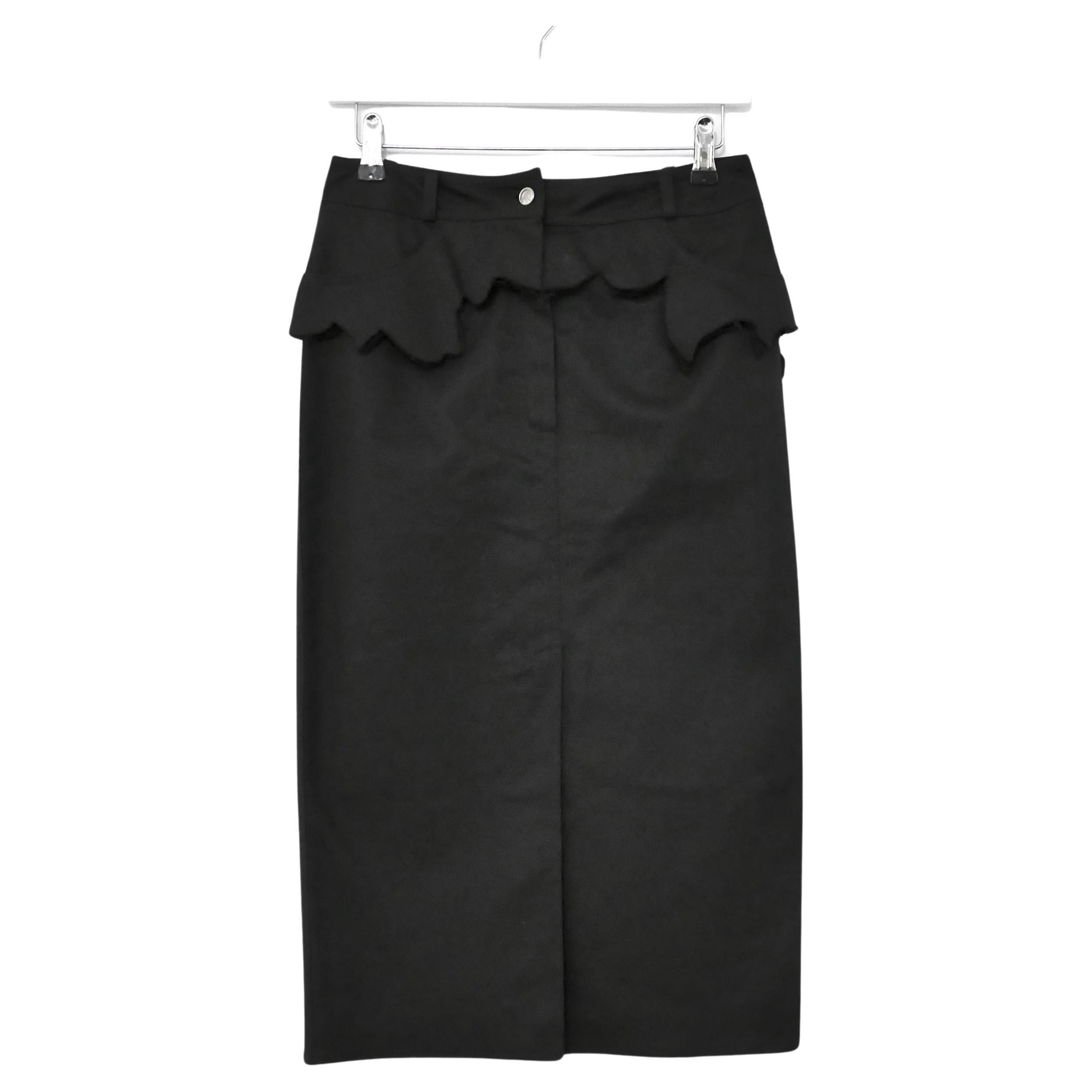 Christian Dior x John Galliano 2001 Black Denim Distressed Peplum Pencil Skirt For Sale