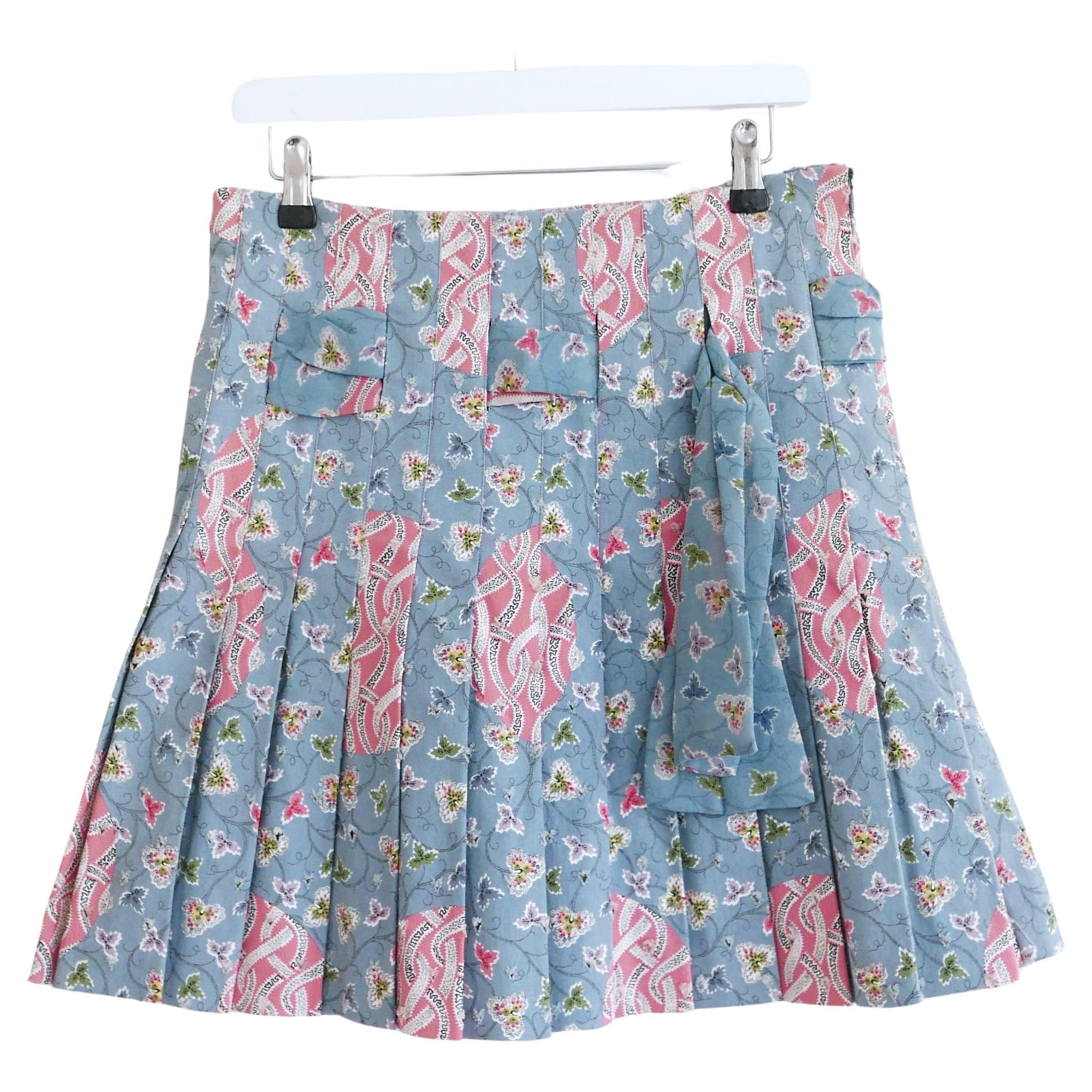 Christian Dior x John Galliano 2003 Punched Floral Cotton Pleated Skirt For Sale