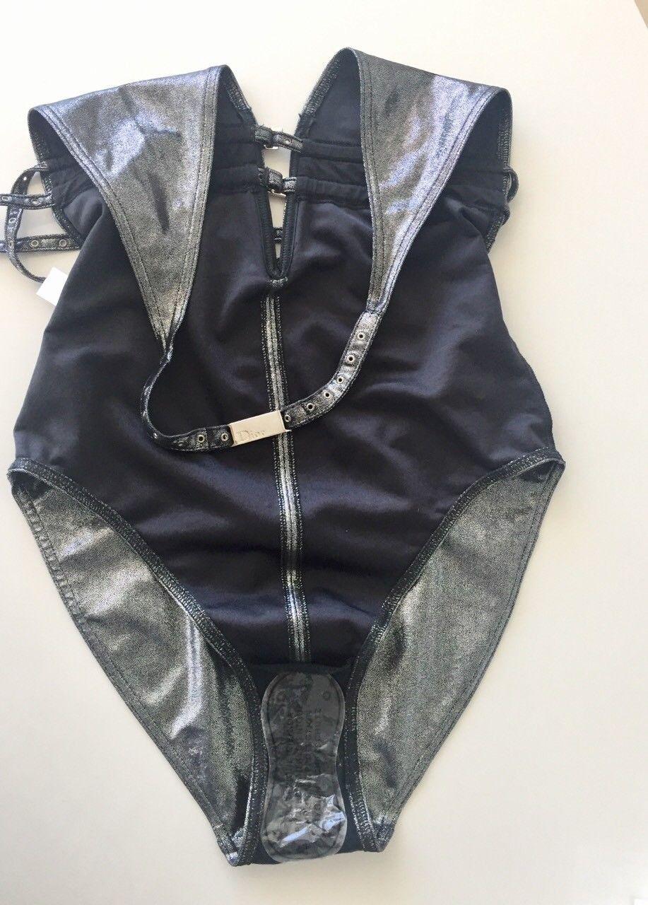 Black Christian Dior  x John Galliano Grey Metallic Vintage 90's Rare Swimsuit For Sale