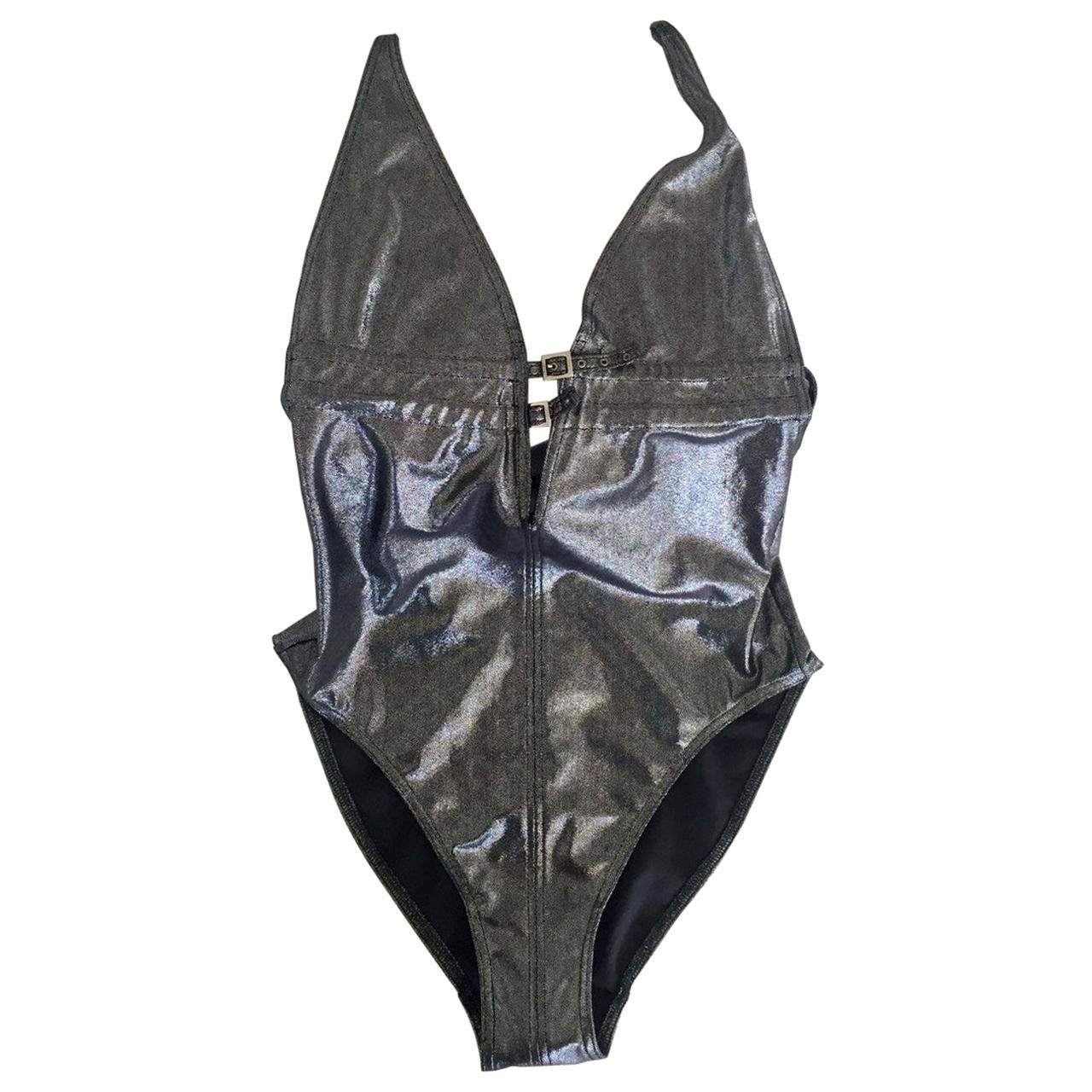Christian Dior  x John Galliano Traje de baño gris metalizado Vintage años 90 Raro