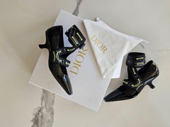 Christian Dior x Roger Vivier 62-22 Black Patent Neon Tech Strap Pumps 39.5