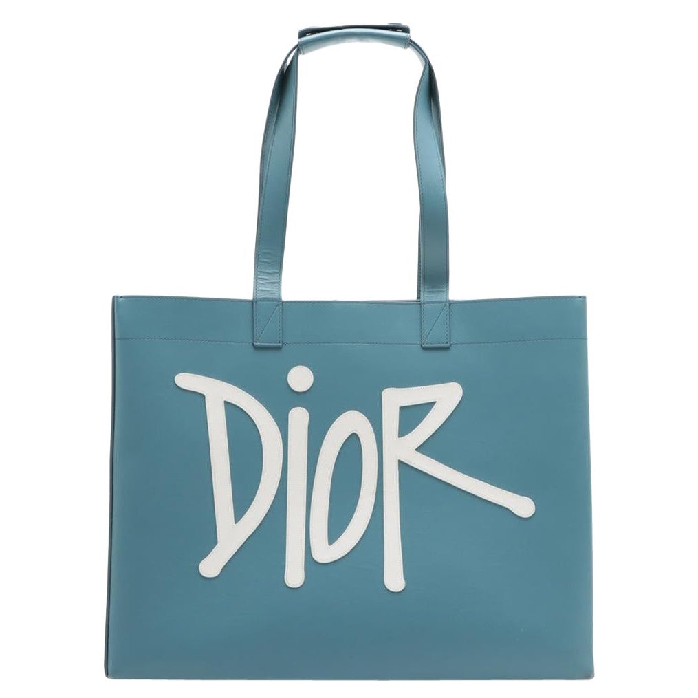 Christian Dior x Shawn Stussy Logo Sac fourre-tout bleu