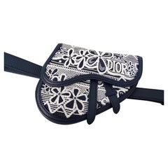 Christian Dior x Shawn Stussy Navy Beaded Grained Calfskin Saddle Belt Bag