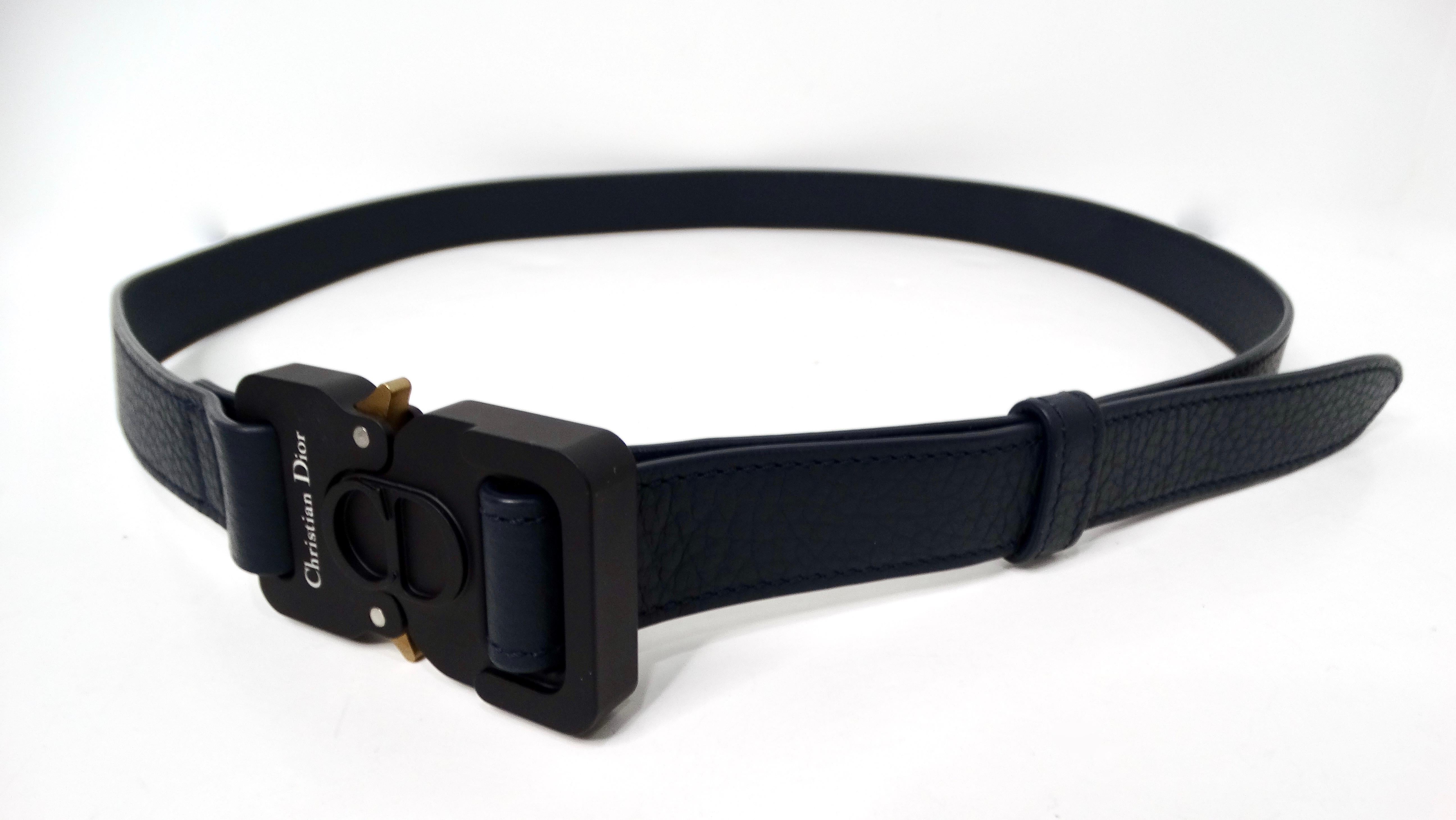 Christian Dior x Shawn Stussy Navy Beaded Grained Calfskin Saddle Belt Bag For Sale 1
