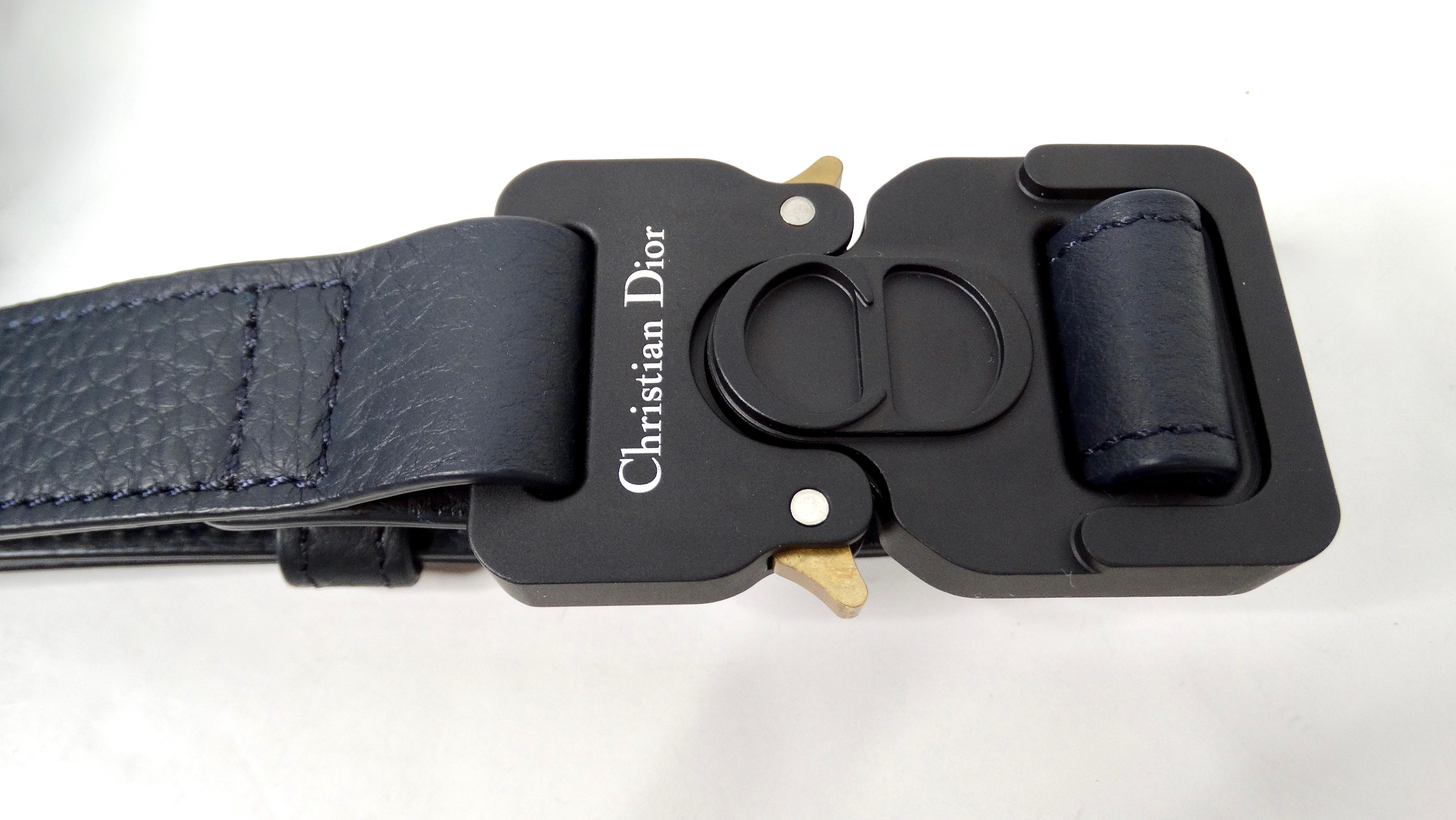 Christian Dior x Shawn Stussy Navy Beaded Grained Calfskin Saddle Belt Bag For Sale 2