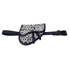 Christian Dior x Shawn Stussy Navy Beaded Grained Calfskin Saddle Belt Bag